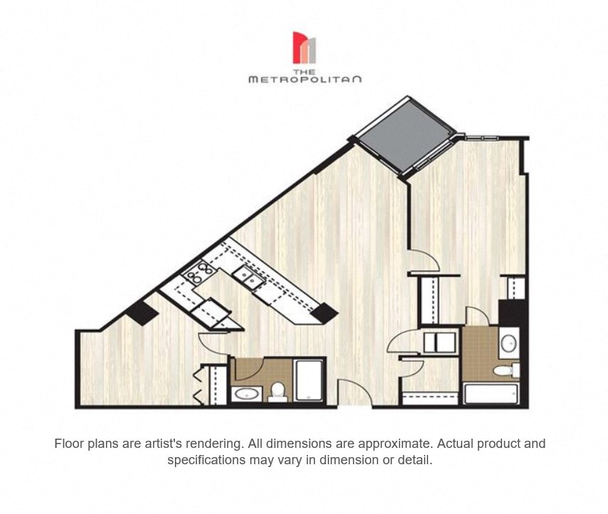 Floor plan for 2 beds, 2 baths, 919 sqft